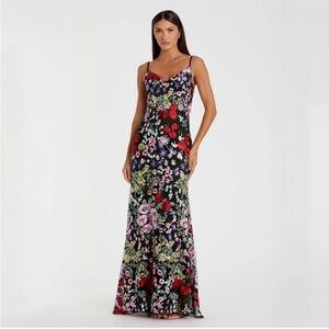 Mac Duggal Black Embroidered Floral Trumpet Gown